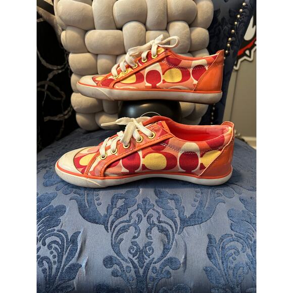 Coach Barrett Orange and Pink Logo Sneakers size 8 - Picture 6 of 7